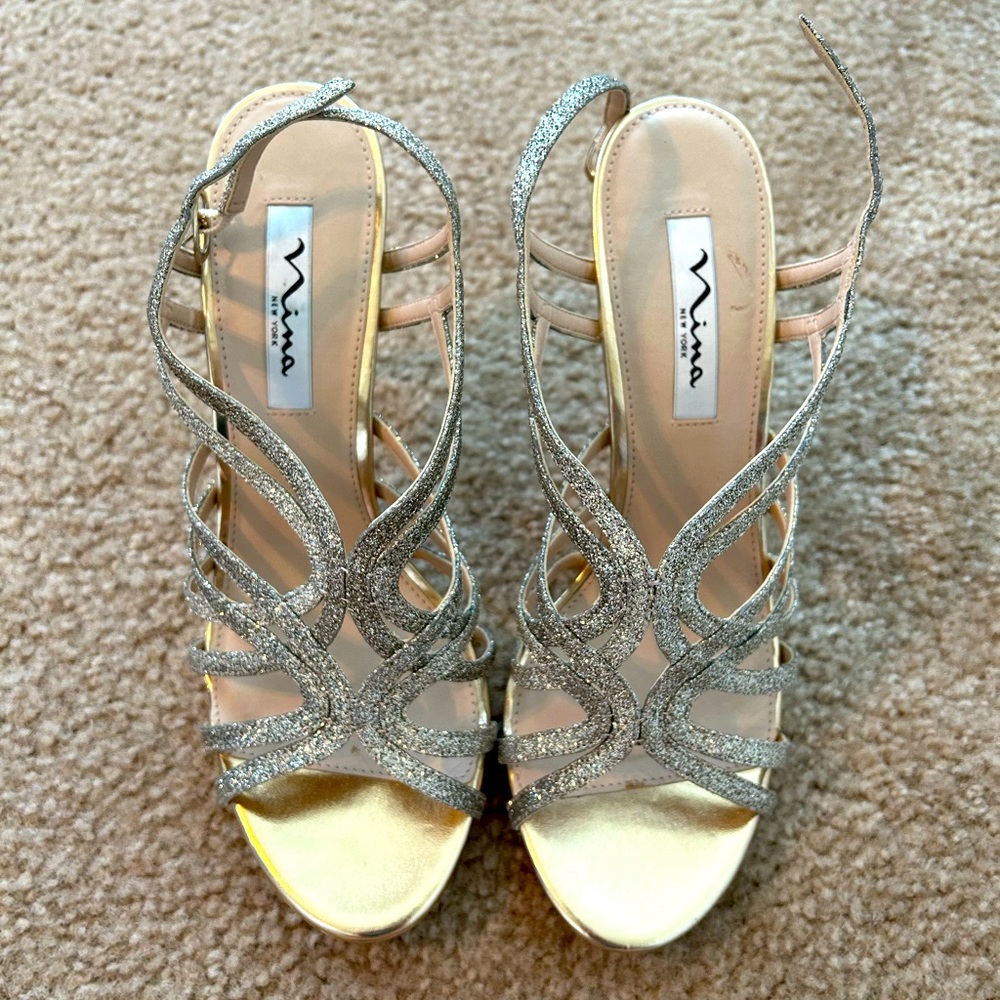 Nina Gold Glitter Heels